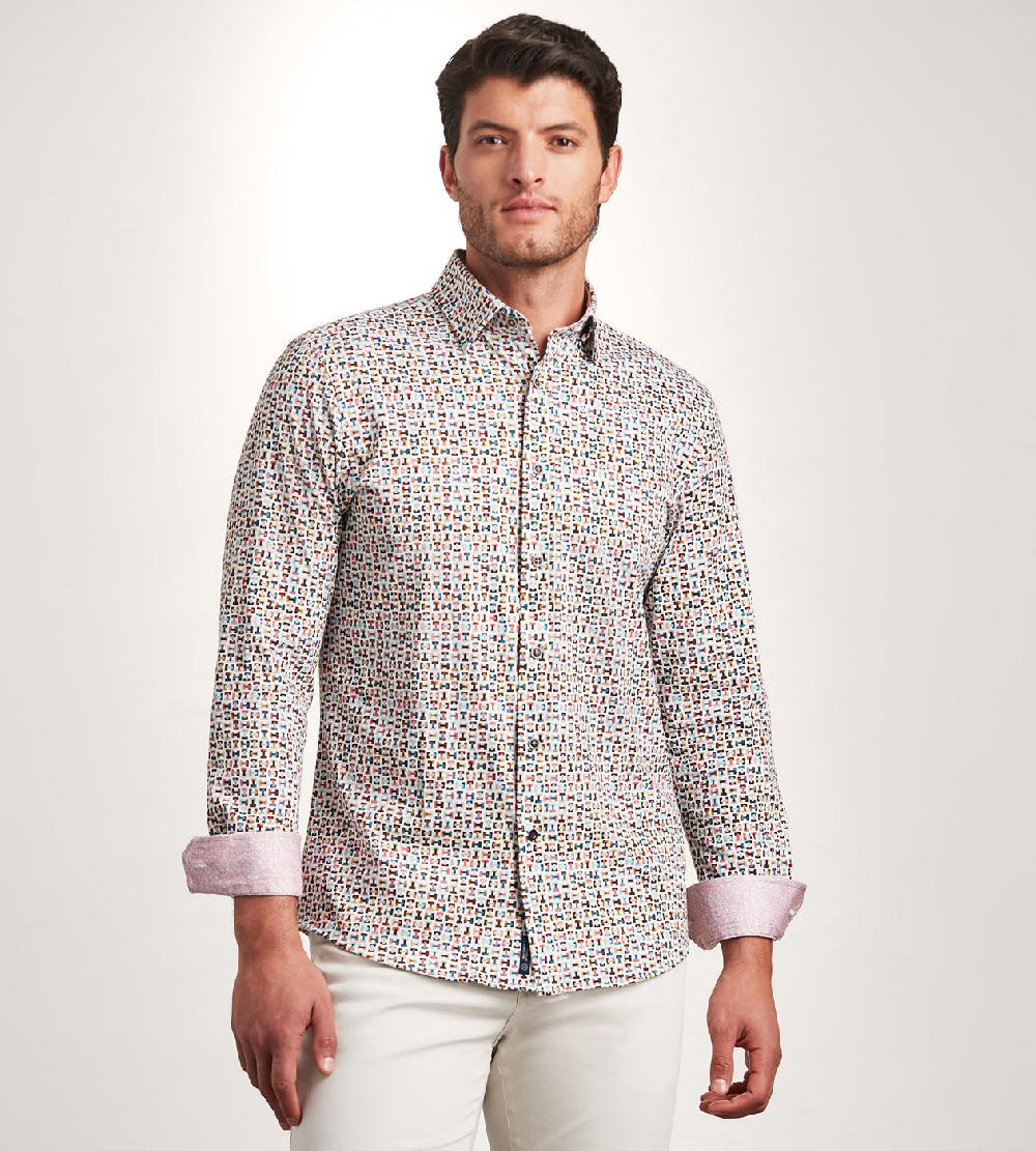 Tip Top Modern Fit Long Sleeve Geo Pattern 360 Stretch Casual Shirt