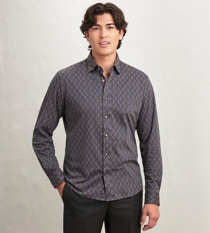 tip top Modern Fit Long Sleeve Geo Pattern 360 Stretch Casual Shirt