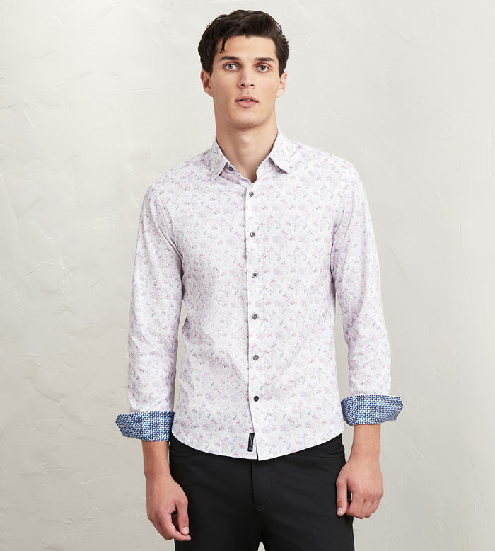 tip top Modern Fit Long Sleeve Geo Pattern 360 Stretch Casual Shirt