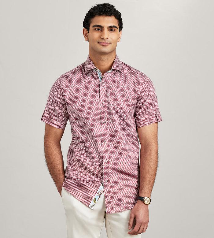 tip top Modern Fit Short Sleeve Geo Pattern Casual Shirt