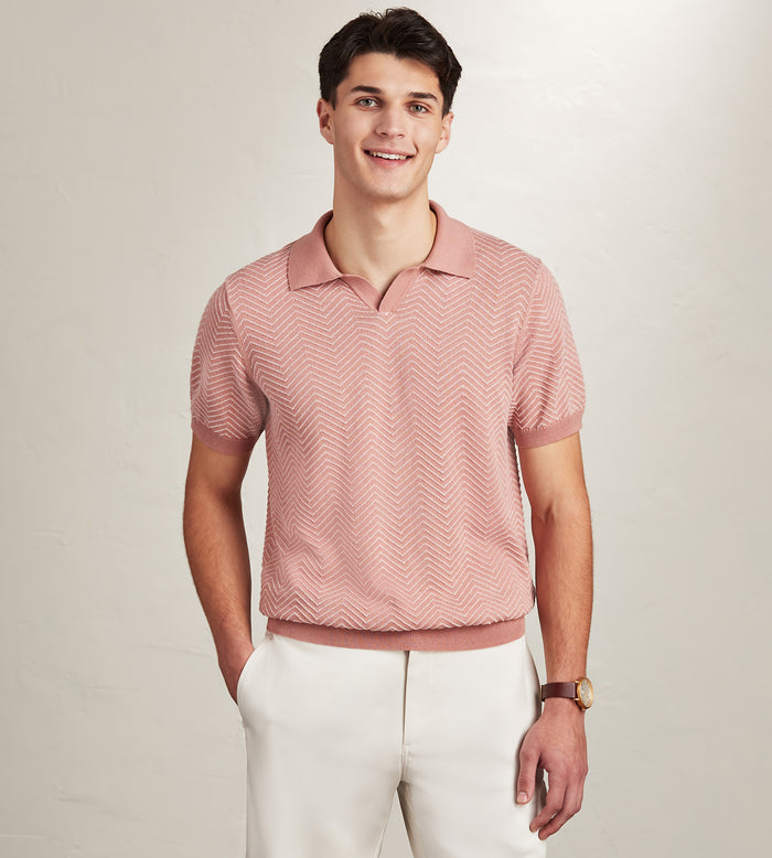 Tip Top Modern Fit Short Sleeve Johnny-Collar Sweater Knit Polo
