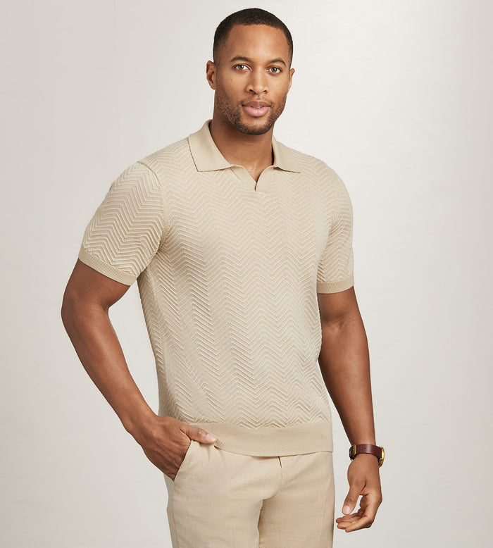 tip top Modern Fit Short Sleeve Johnny-Collar Sweater Knit Polo