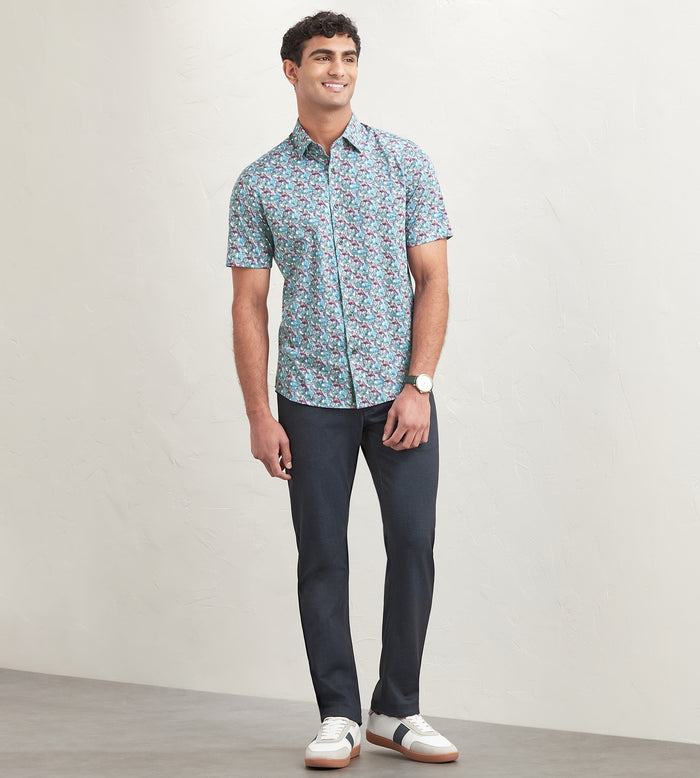 Tip Top Modern Fit Short Sleeve Leaf Pattern 360 Stretch Casual Shirt