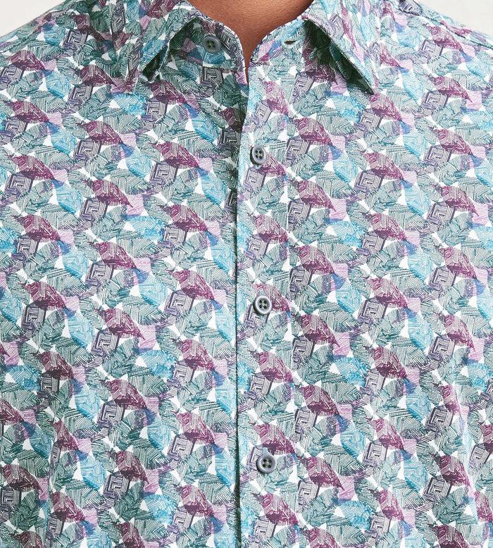 Tip Top Modern Fit Short Sleeve Leaf Pattern 360 Stretch Casual Shirt