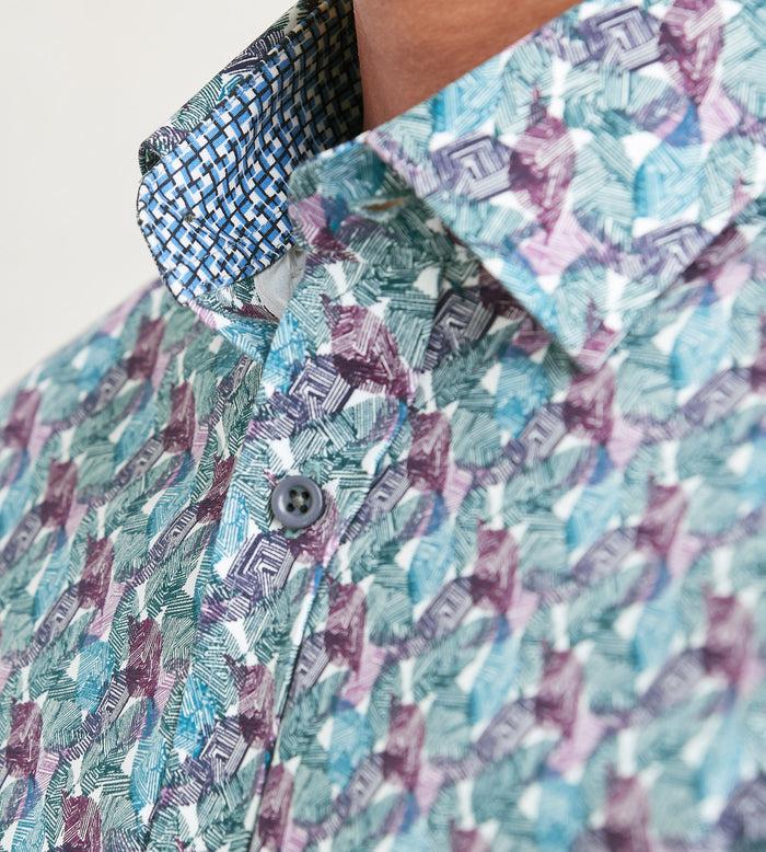 Tip Top Modern Fit Short Sleeve Leaf Pattern 360 Stretch Casual Shirt