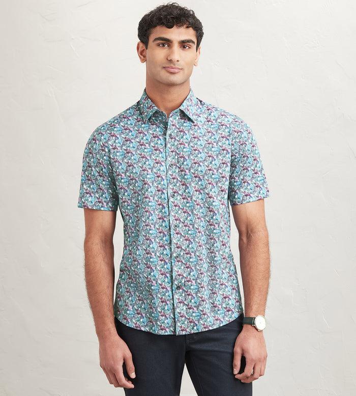 tip top Modern Fit Short Sleeve Leaf Pattern 360 Stretch Casual Shirt