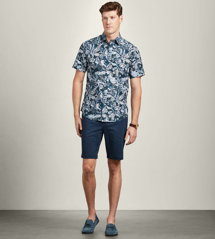 Tip Top Modern Fit Short Sleeve Linen Like Floral Pattern Casual Shirt