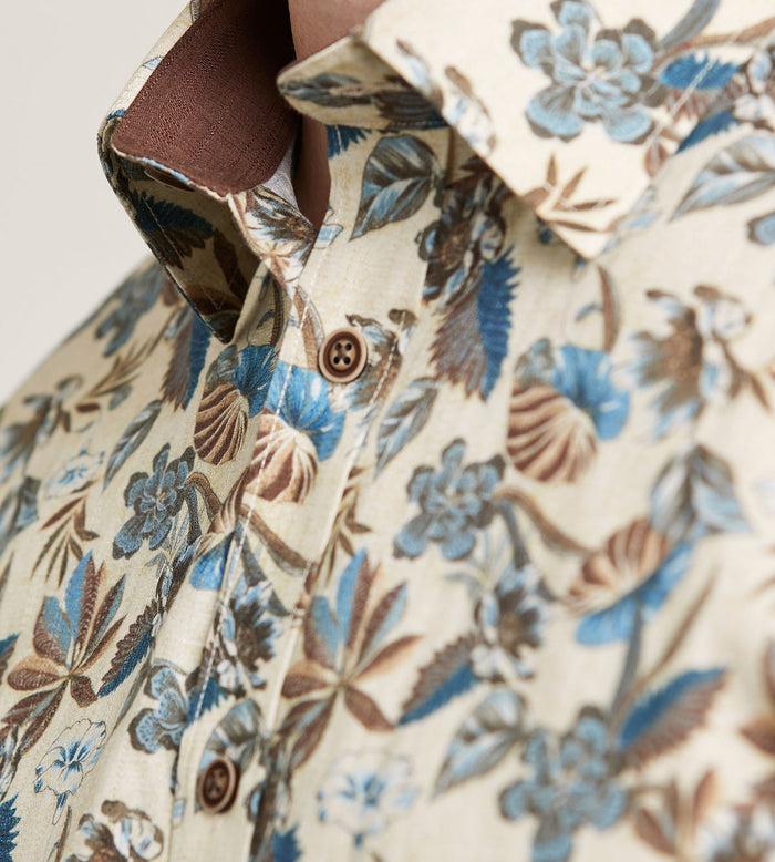 Tip Top Modern Fit Short Sleeve Linen Like Floral Pattern Casual Shirt