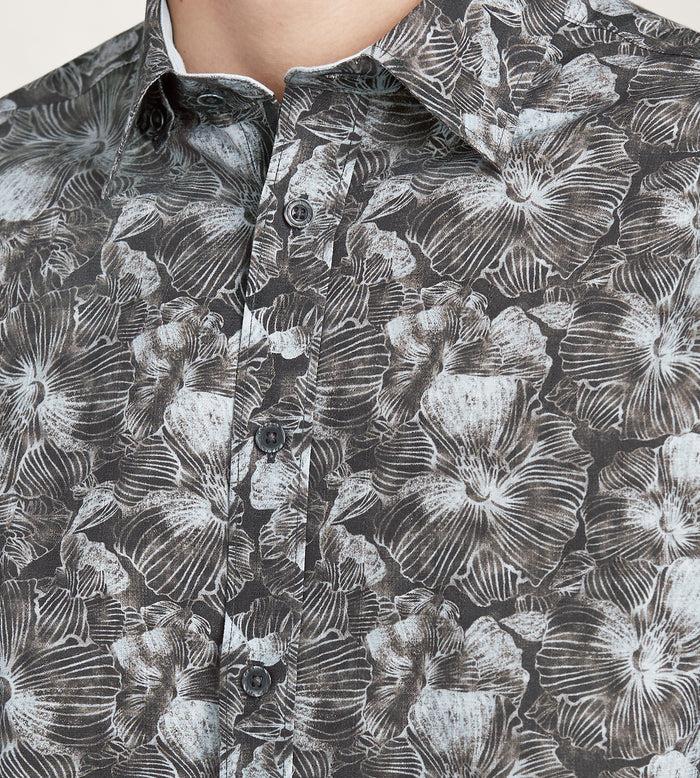 Tip Top Modern Fit Short Sleeve Linen Like Floral Pattern Casual Shirt