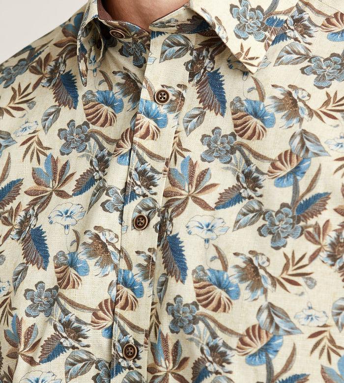 Tip Top Modern Fit Short Sleeve Linen Like Floral Pattern Casual Shirt