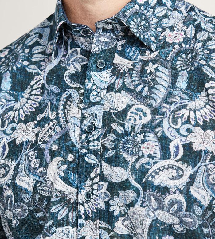 Tip Top Modern Fit Short Sleeve Linen Like Floral Pattern Casual Shirt