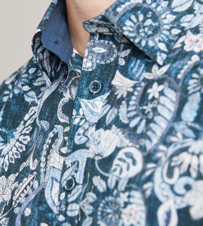 Tip Top Modern Fit Short Sleeve Linen Like Floral Pattern Casual Shirt