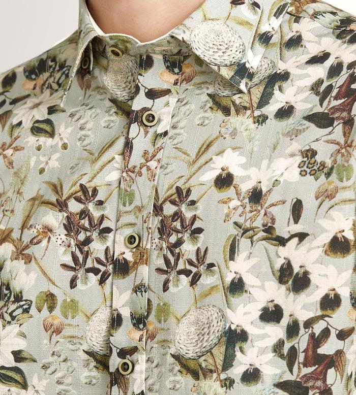 Tip Top Modern Fit Short Sleeve Linen Like Floral Pattern Casual Shirt