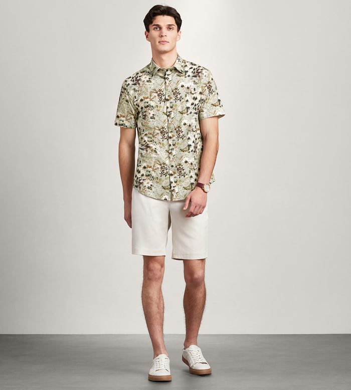 Tip Top Modern Fit Short Sleeve Linen Like Floral Pattern Casual Shirt