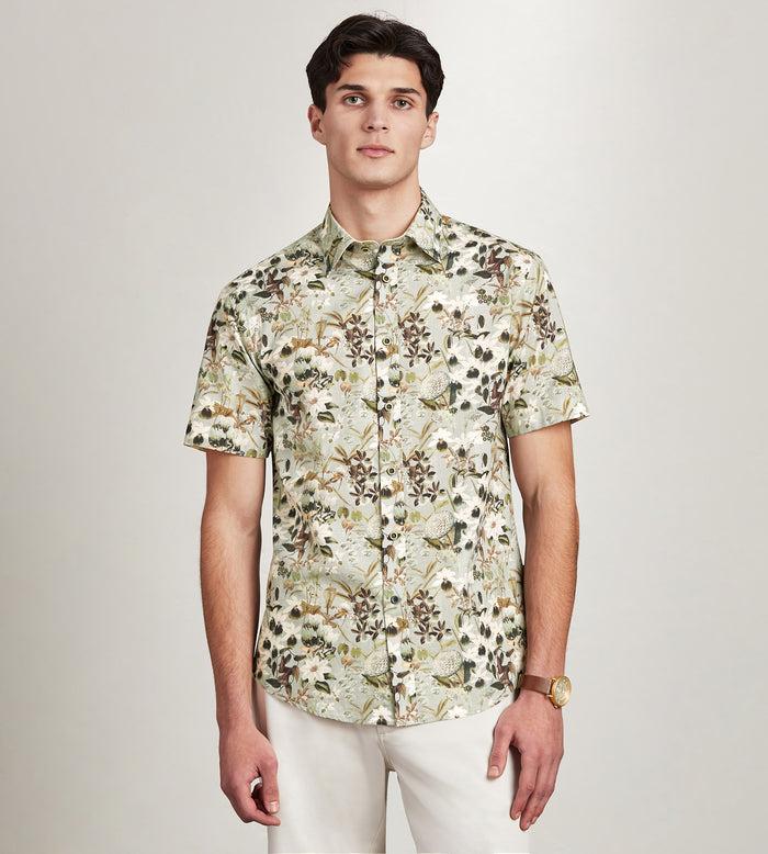tip top Modern Fit Short Sleeve Linen Like Floral Pattern Casual Shirt