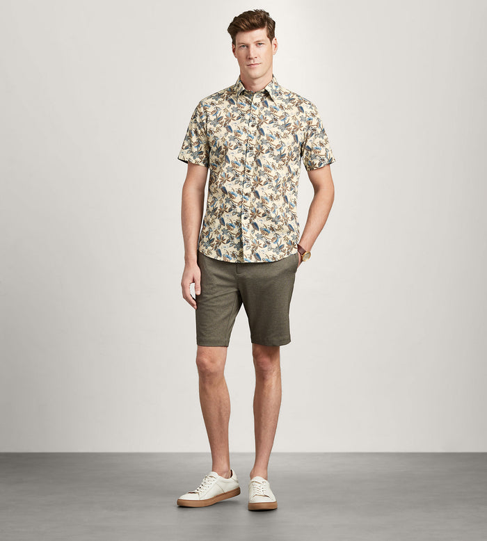 Tip Top Modern Fit Short Sleeve Linen Like Floral Pattern Casual Shirt