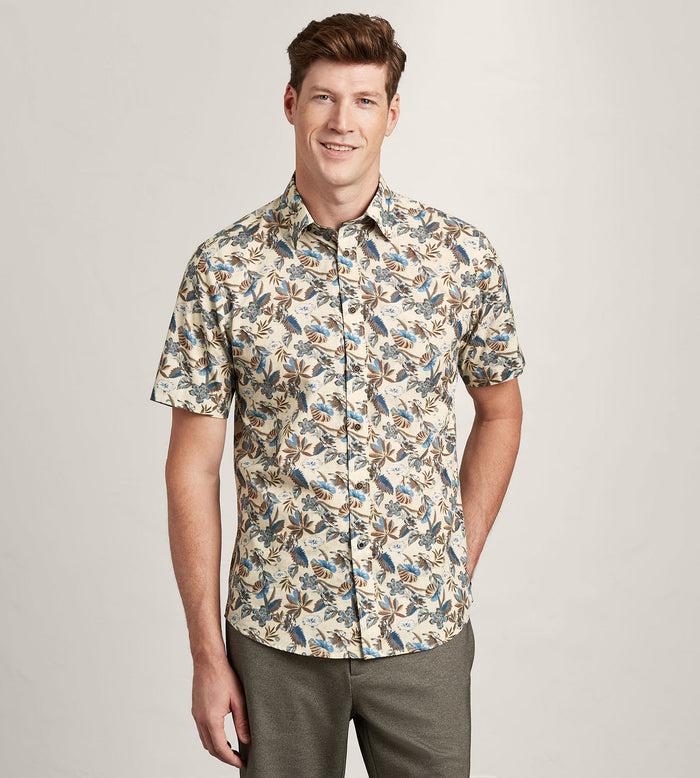 tip top Modern Fit Short Sleeve Linen Like Floral Pattern Casual Shirt