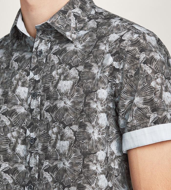 Tip Top Modern Fit Short Sleeve Linen Like Floral Pattern Casual Shirt