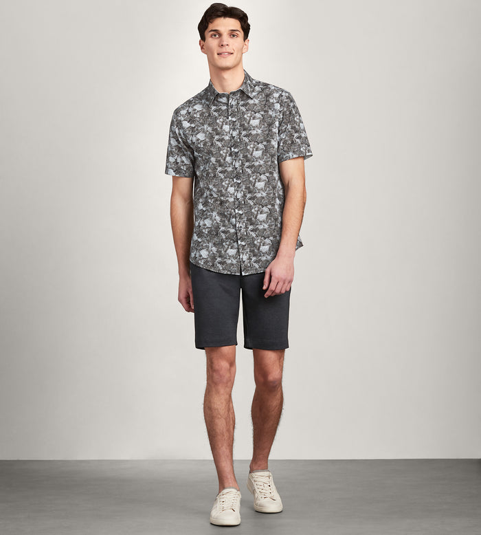 Tip Top Modern Fit Short Sleeve Linen Like Floral Pattern Casual Shirt