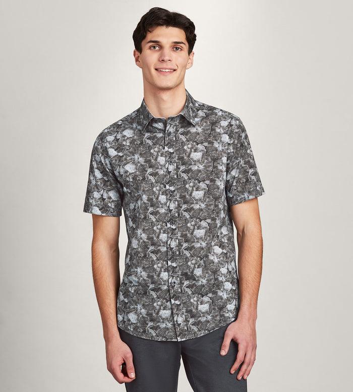 tip top Modern Fit Short Sleeve Linen Like Floral Pattern Casual Shirt