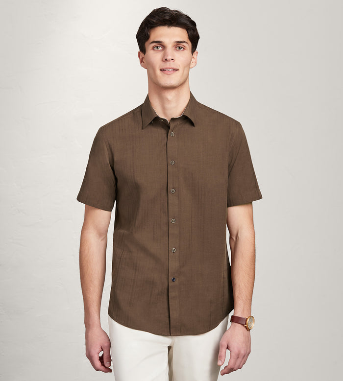 tip top Modern Fit Short Sleeve Linen Like Solid Casual Shirt