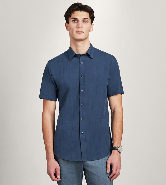 tip top Modern Fit Short Sleeve Linen Like Solid Casual Shirt
