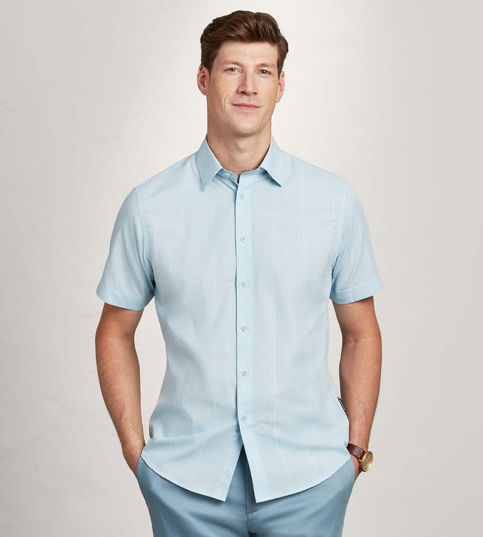 tip top Modern Fit Short Sleeve Linen Like Solid Casual Shirt