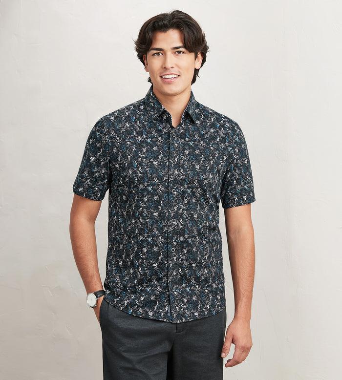 tip top Modern Fit Short Sleeve Textured Pattern 360 Stretch Casual Shirt