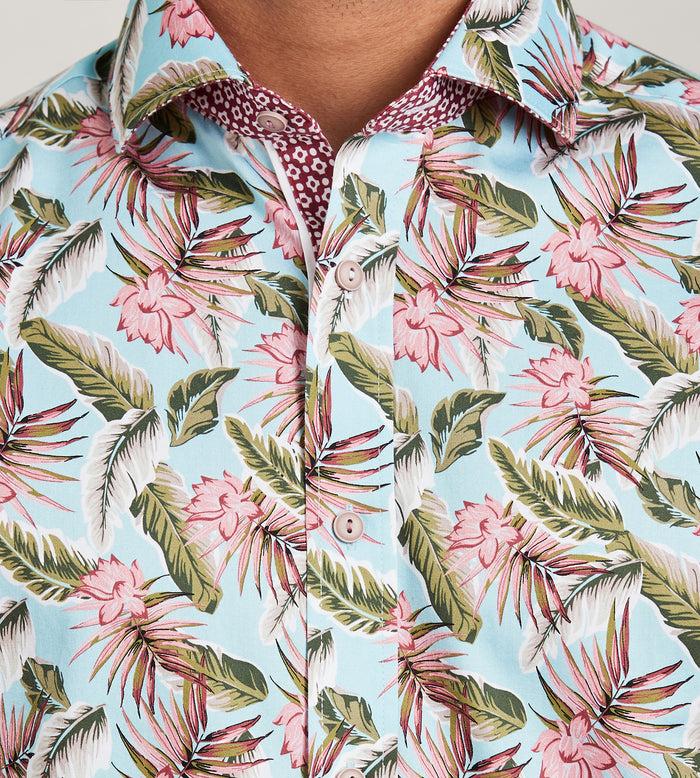 Tip Top Modern Fit Short Sleeve Tropical Pattern Casual Shirt