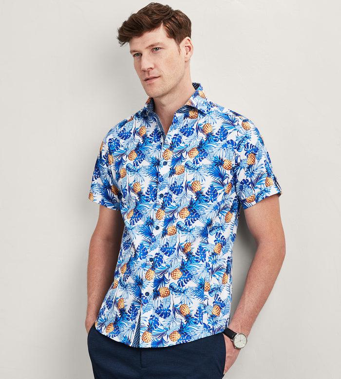 tip top Modern Fit Short Sleeve Tropical Pattern Casual Shirt