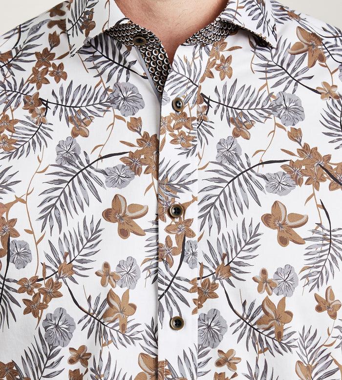 Tip Top Modern Fit Short Sleeve Tropical Pattern Casual Shirt