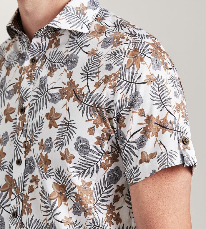 Tip Top Modern Fit Short Sleeve Tropical Pattern Casual Shirt