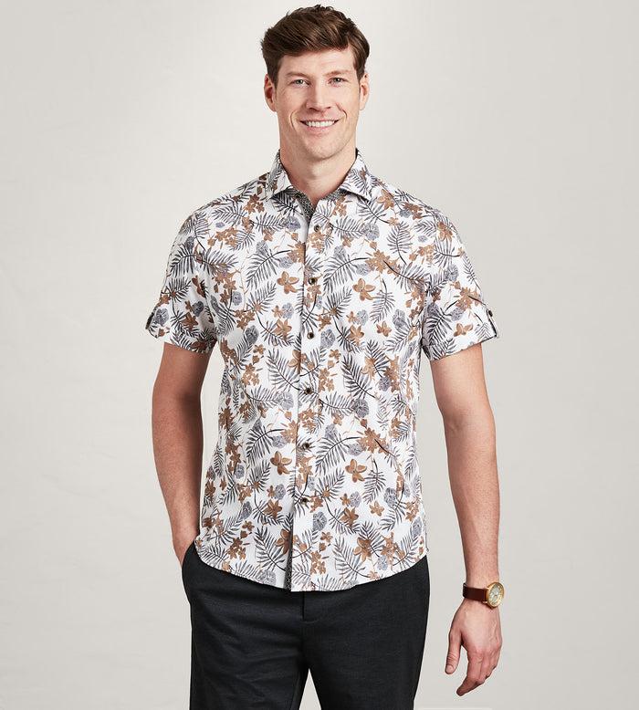 tip top Modern Fit Short Sleeve Tropical Pattern Casual Shirt