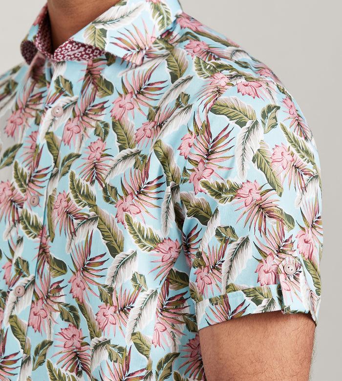 Tip Top Modern Fit Short Sleeve Tropical Pattern Casual Shirt