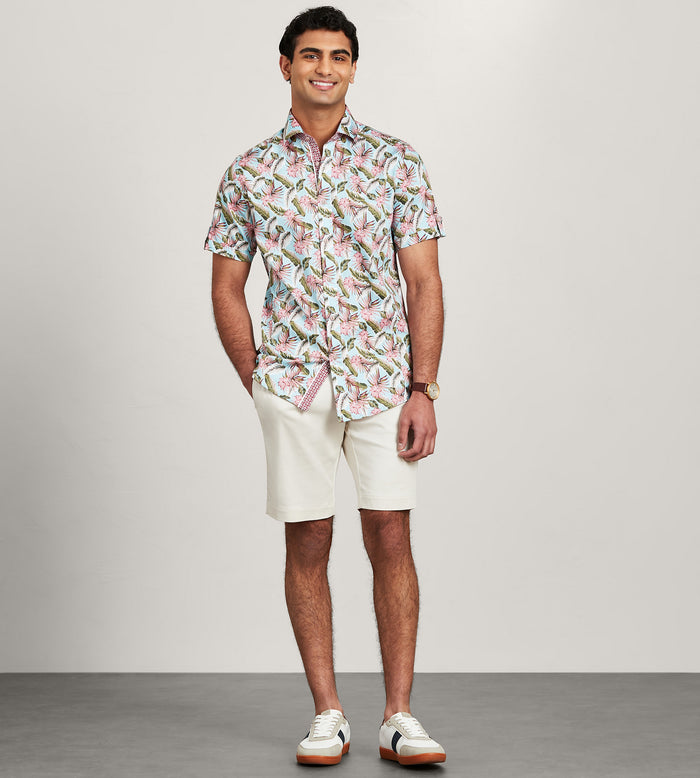 Tip Top Modern Fit Short Sleeve Tropical Pattern Casual Shirt
