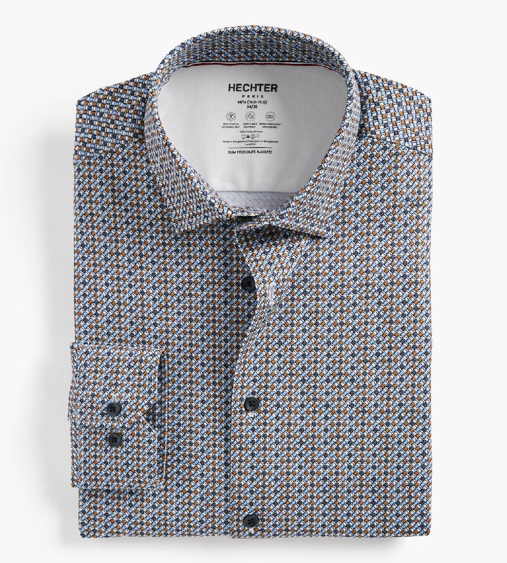 Tip Top Slim Fit 360 Stretch Knit Non-Iron Soft Touch Geo Print Jersey Dress Shirt