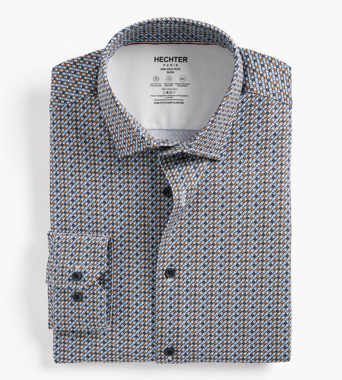 tip top Slim Fit 360 Stretch Knit Non-Iron Soft Touch Geo Print Jersey Dress Shirt