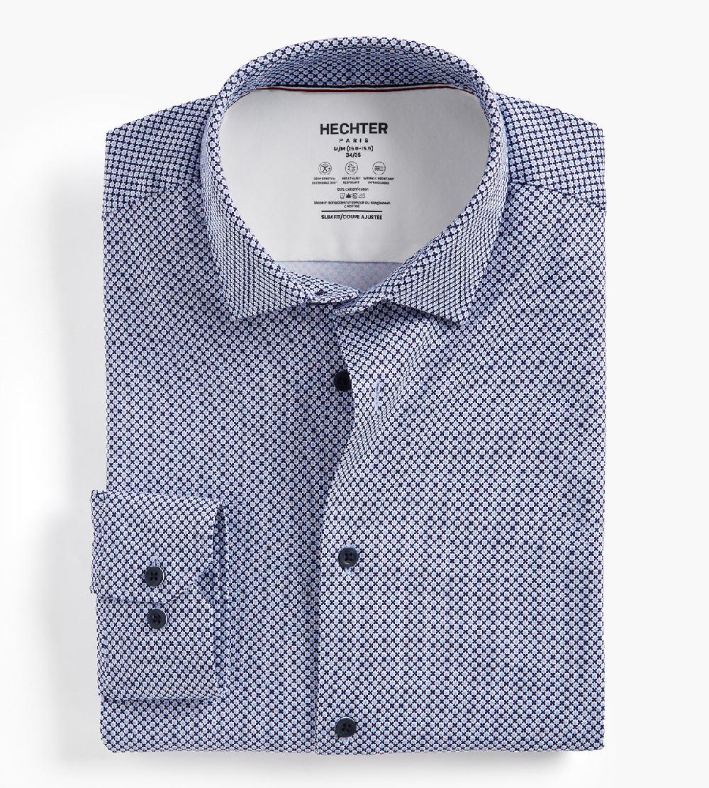 Tip Top Slim Fit 360 Stretch Knit Non-Iron Soft Touch Geo Print Jersey Dress Shirt