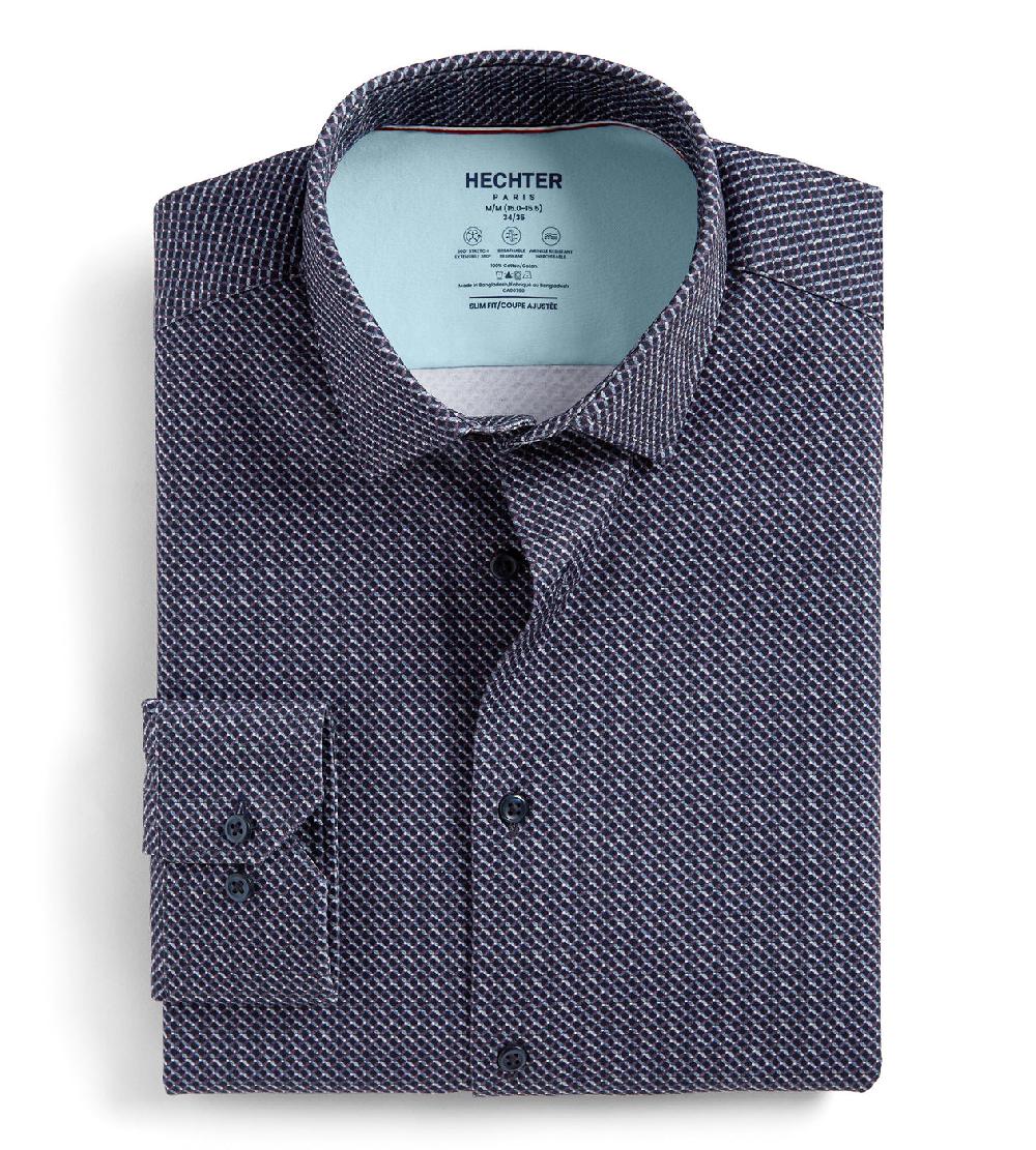 Tip Top Slim Fit 360 Stretch Knit Non-Iron Soft Touch Geo Print Jersey Dress Shirt