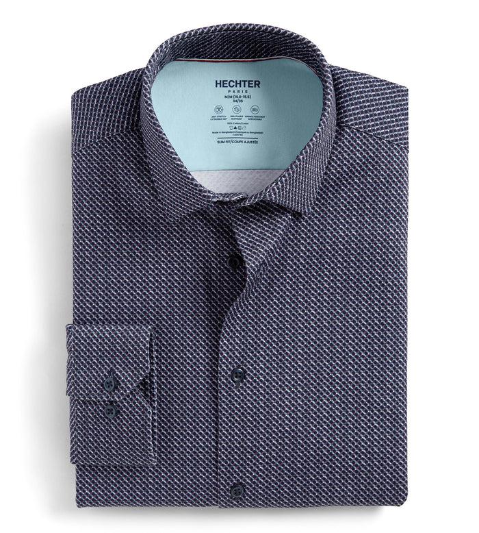 tip top Slim Fit 360 Stretch Knit Non-Iron Soft Touch Geo Print Jersey Dress Shirt