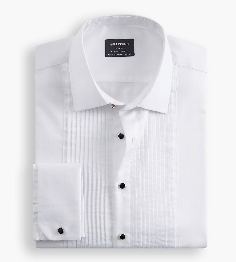 Tip Top Slim Fit Non-Iron Pleated Tuxedo Sateen Dress Shirt