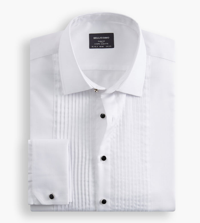 tip top Slim Fit Non-Iron Pleated Tuxedo Sateen Dress Shirt
