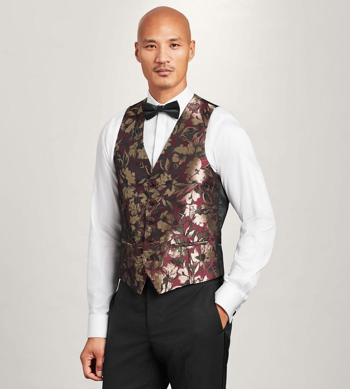 tip top Burgundy Jacquard Tuxedo Vest
