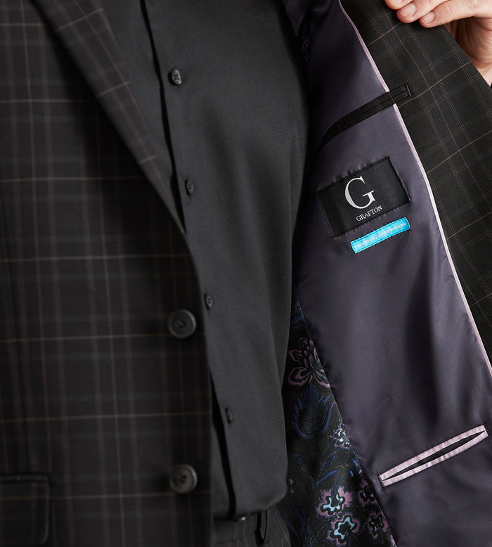 Tip Top Modern Fit Black Plaid Suit