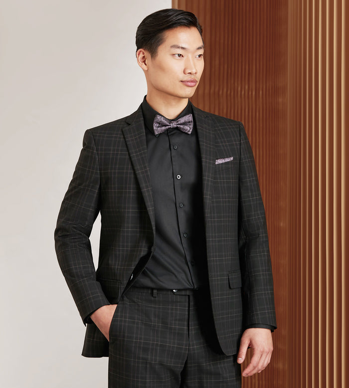 tip top Modern Fit Black Plaid Suit