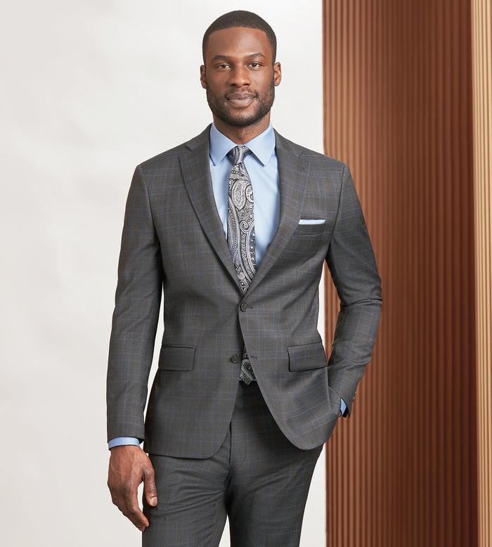 tip top Modern Fit Brown Plaid Suit