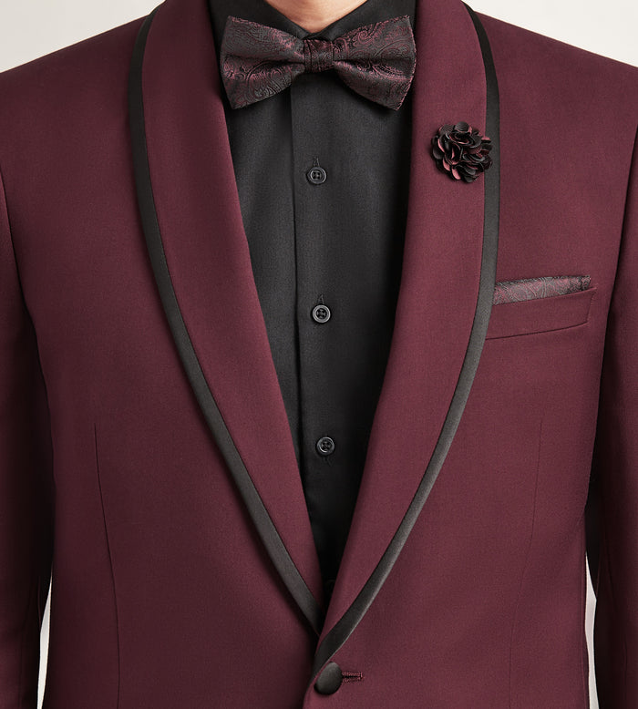 Tip Top Modern Fit Burgundy Solid Tuxedo