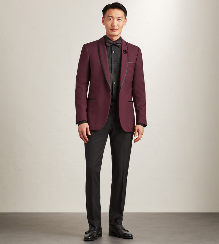 Tip Top Modern Fit Burgundy Solid Tuxedo
