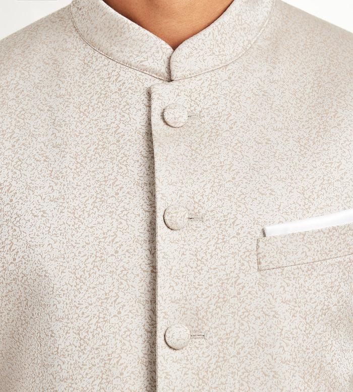 Tip Top Modern Fit Ivory Jacquard Nehru Suit