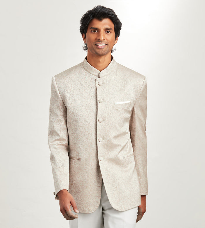 tip top Modern Fit Ivory Jacquard Nehru Suit